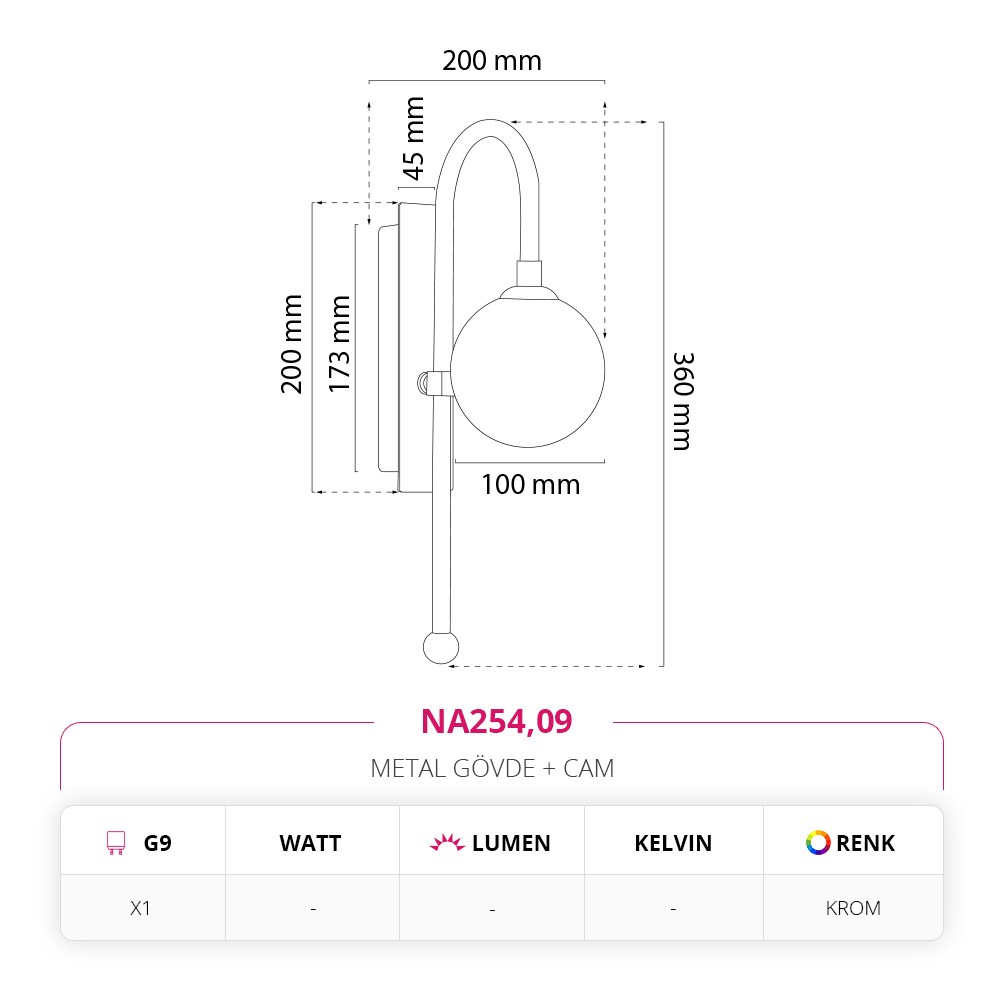Nevo Dekoratif İç Mekan Aplik Krom NA254