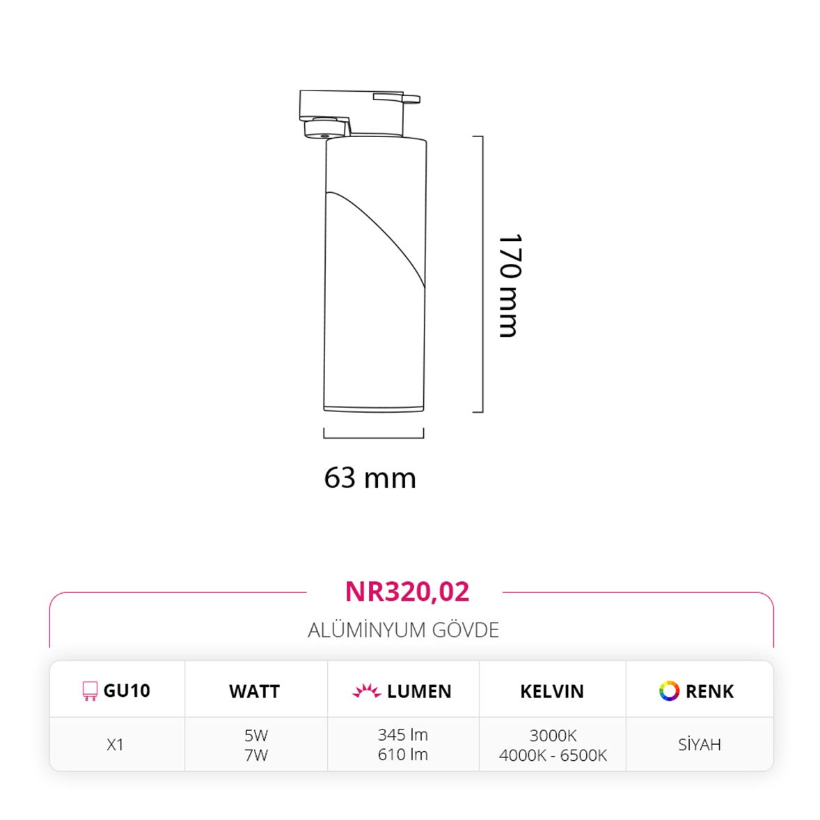 Nevo Dekoratif Ray Spot Siyah NR320