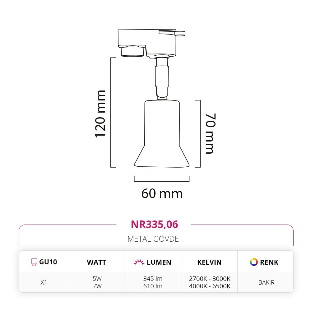 Nevo Dekoratif Ray Spot Bakır NR335