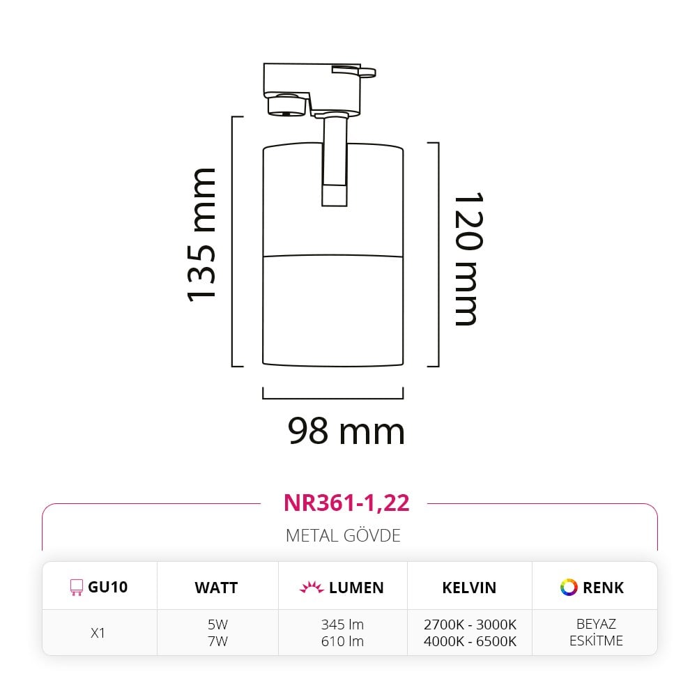 Nevo Dekoratif Ray Spot Beyaz Eskitme NR361-1
