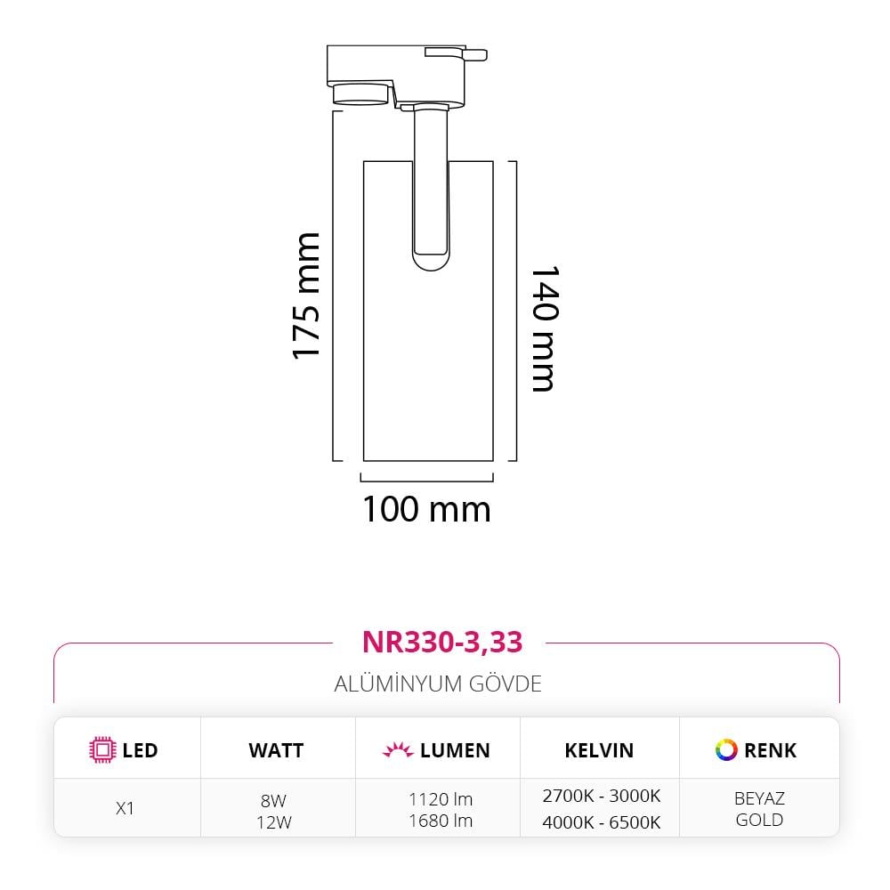 Nevo Dekoratif Ray Spot Beyaz Gold NR330-3