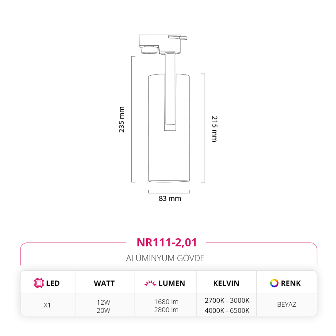 Nevo Dekoratif Ray Spot Beyaz NR111-2