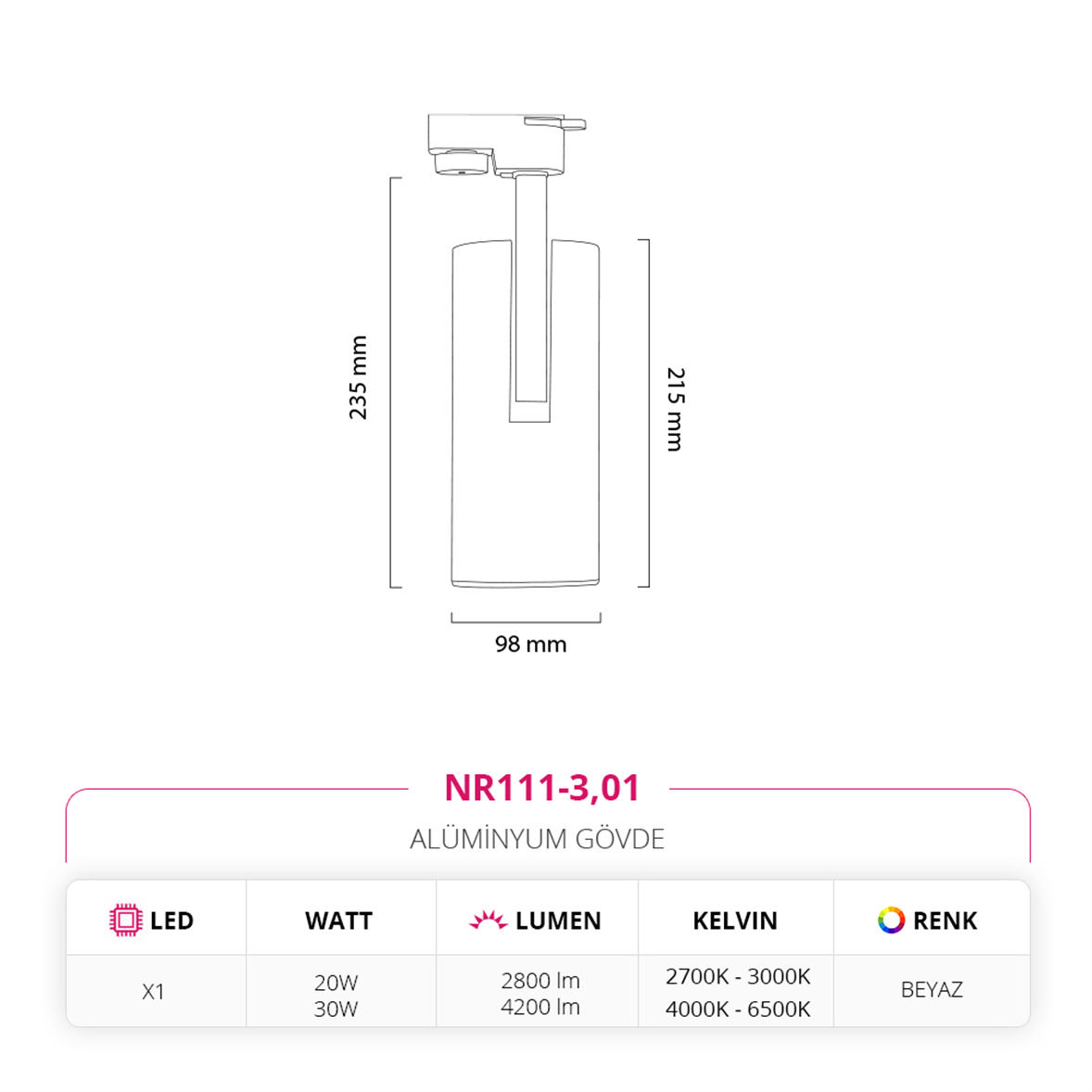 Nevo Dekoratif Ray Spot Beyaz NR111-3