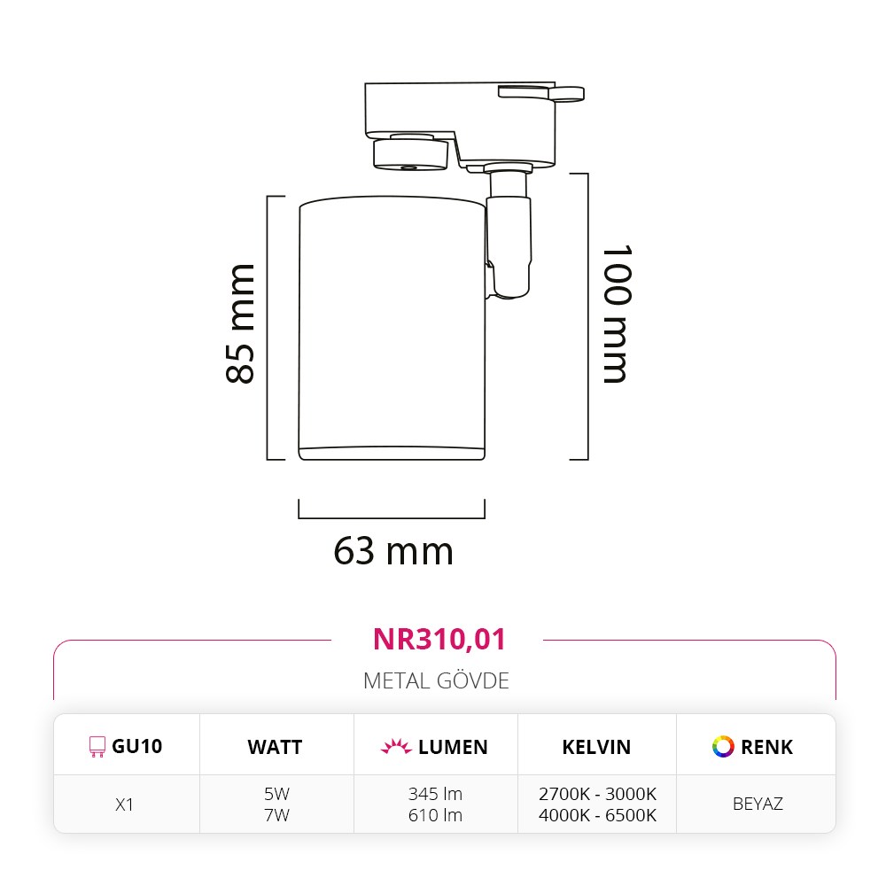 Nevo Dekoratif Ray Spot Beyaz NR310
