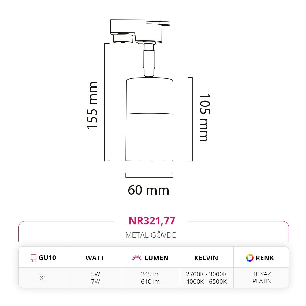 Nevo Dekoratif Ray Spot Beyaz Platin NR321