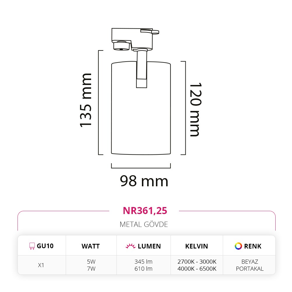 Nevo Dekoratif Ray Spot Beyaz Portakal NR361