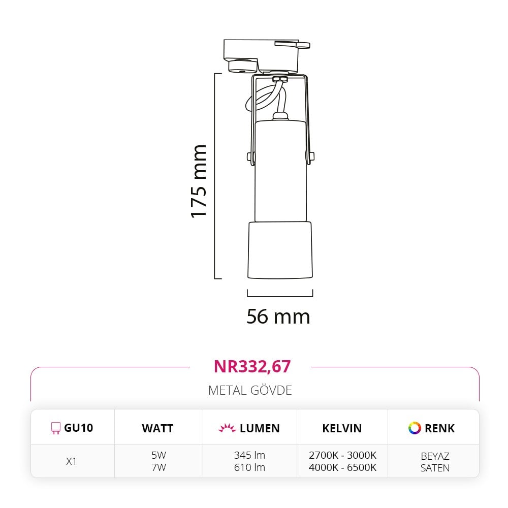 Nevo Dekoratif Ray Spot Beyaz Saten NR332