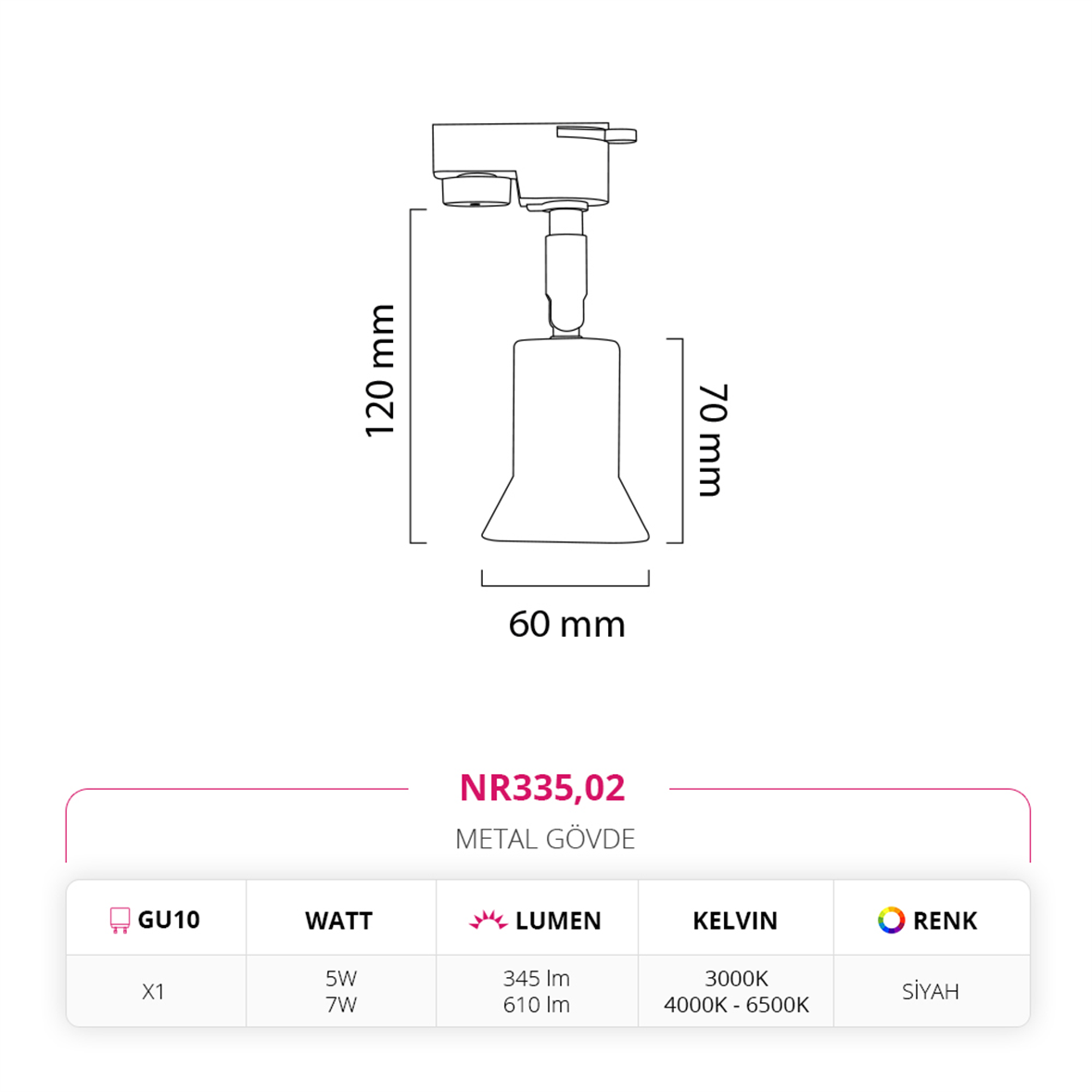 Nevo Dekoratif Ray Spot Siyah NR335