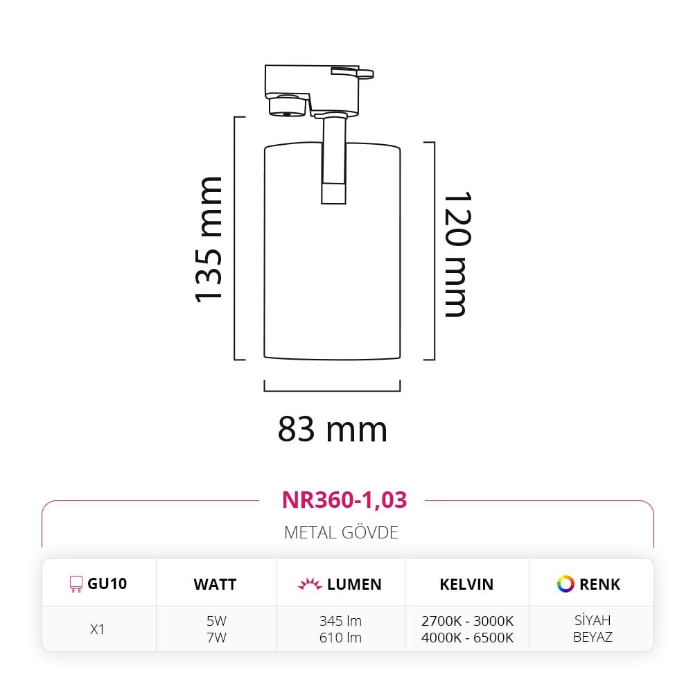 Nevo Dekoratif Ray Spot Siyah Beyaz NR360-1