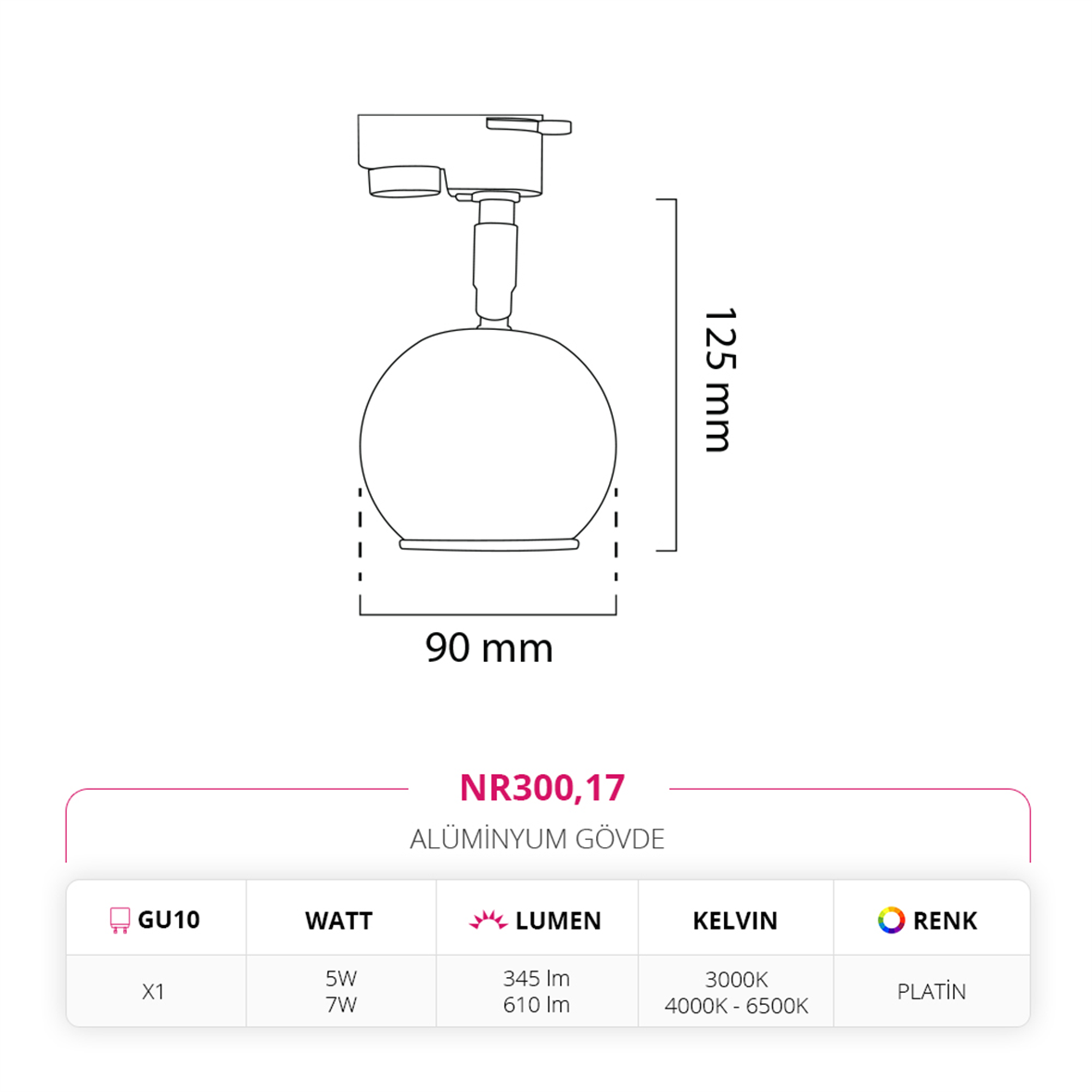 Nevo Dekoratif Ray Spot Platin NR300
