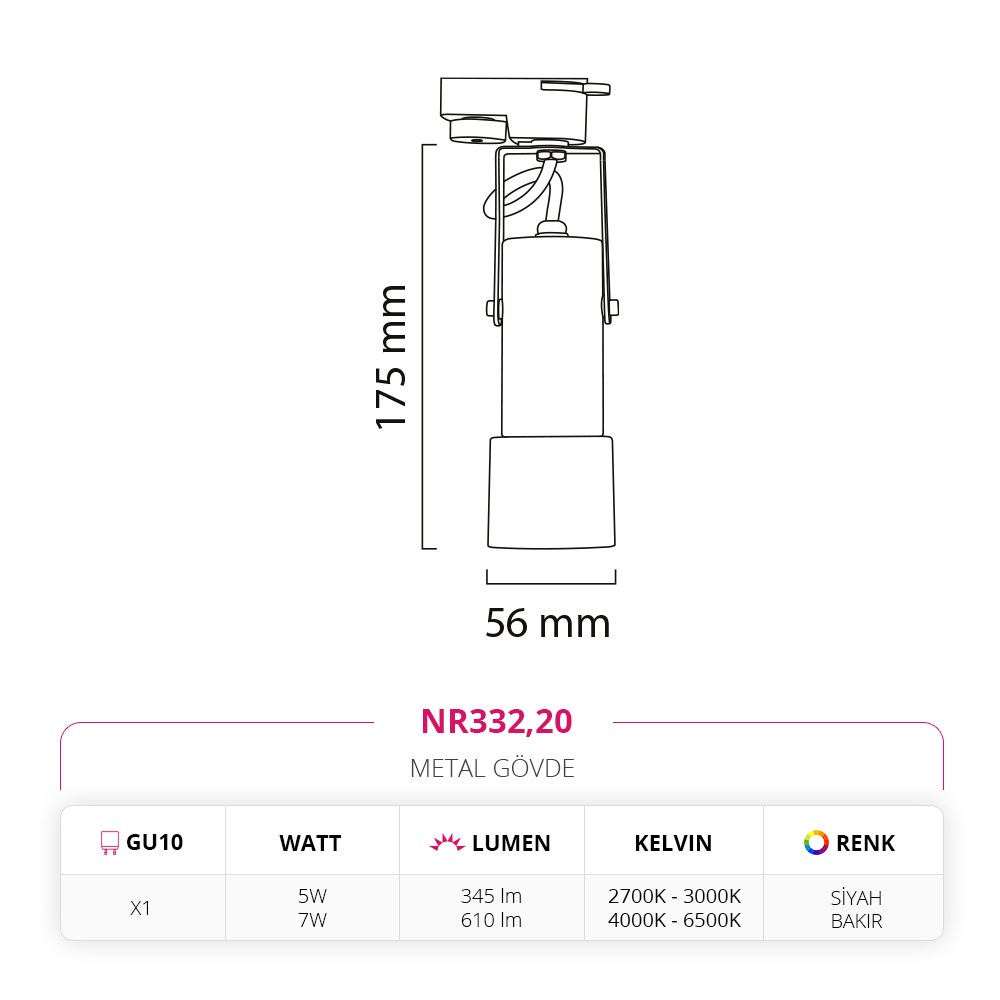 Nevo Dekoratif Ray Spot Siyah Bakır NR332