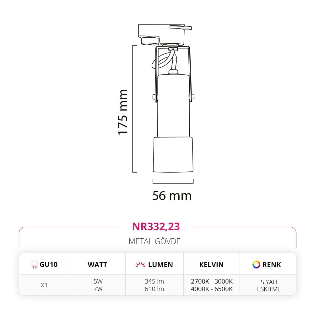 Nevo Dekoratif Ray Spot Siyah Eskitme NR332