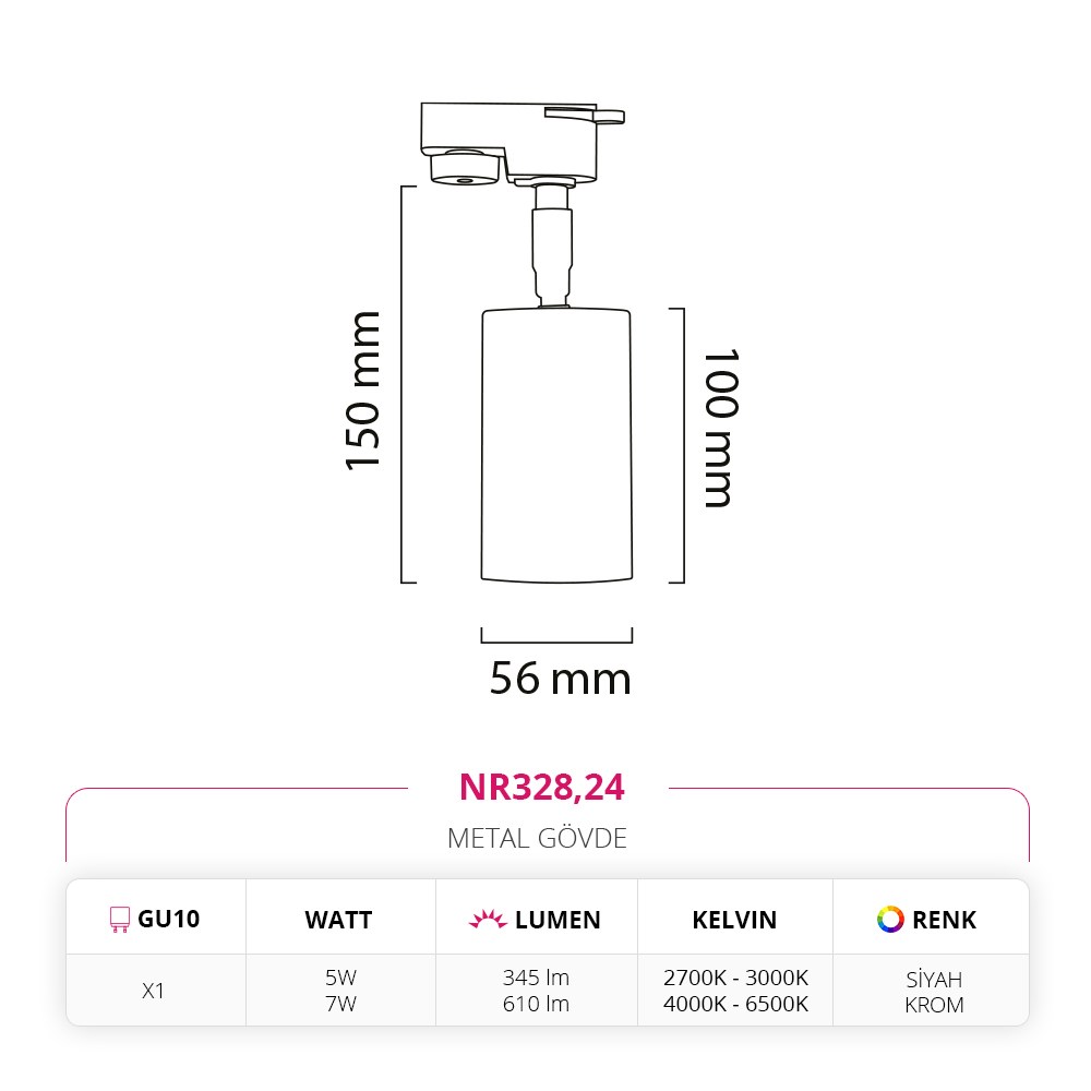 Nevo Dekoratif Ray Spot Siyah Krom NR328