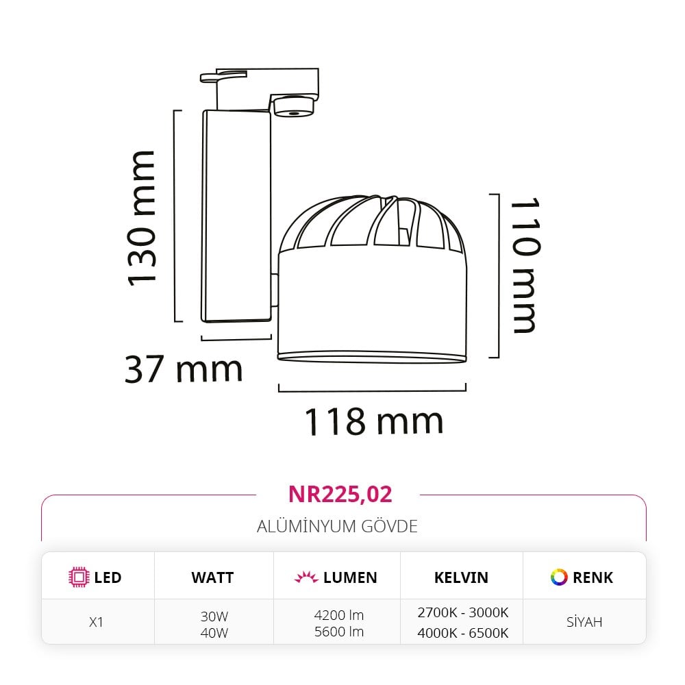 Nevo Dekoratif Ray Spot Siyah NR225