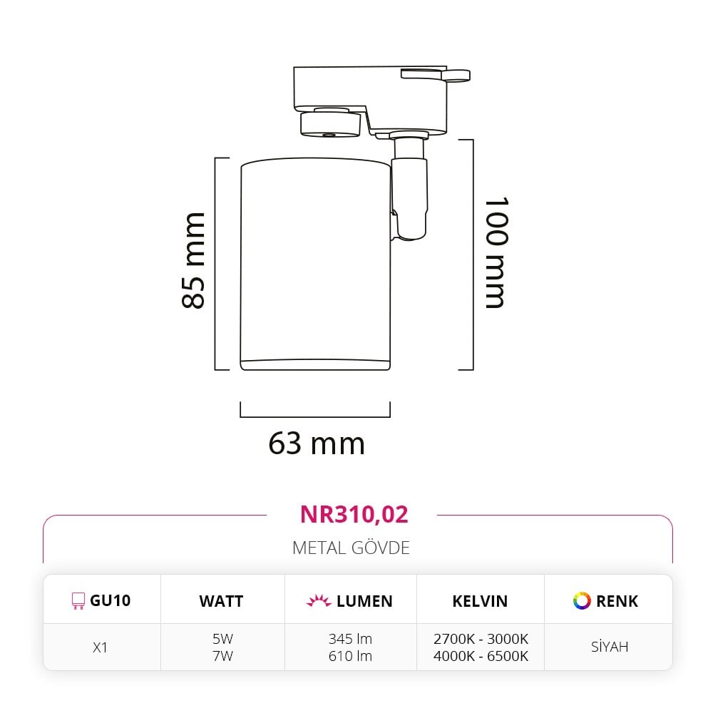 Nevo Dekoratif Ray Spot Siyah NR310
