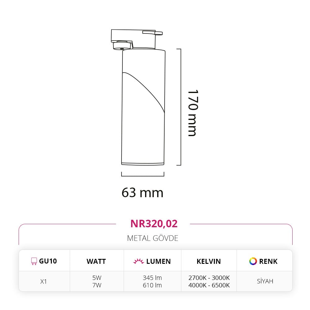 Nevo Dekoratif Ray Spot Siyah NR320