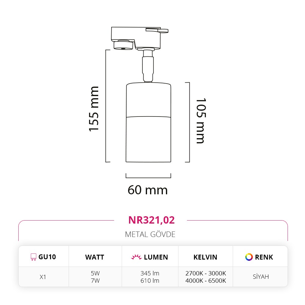 Nevo Dekoratif Ray Spot Siyah NR321