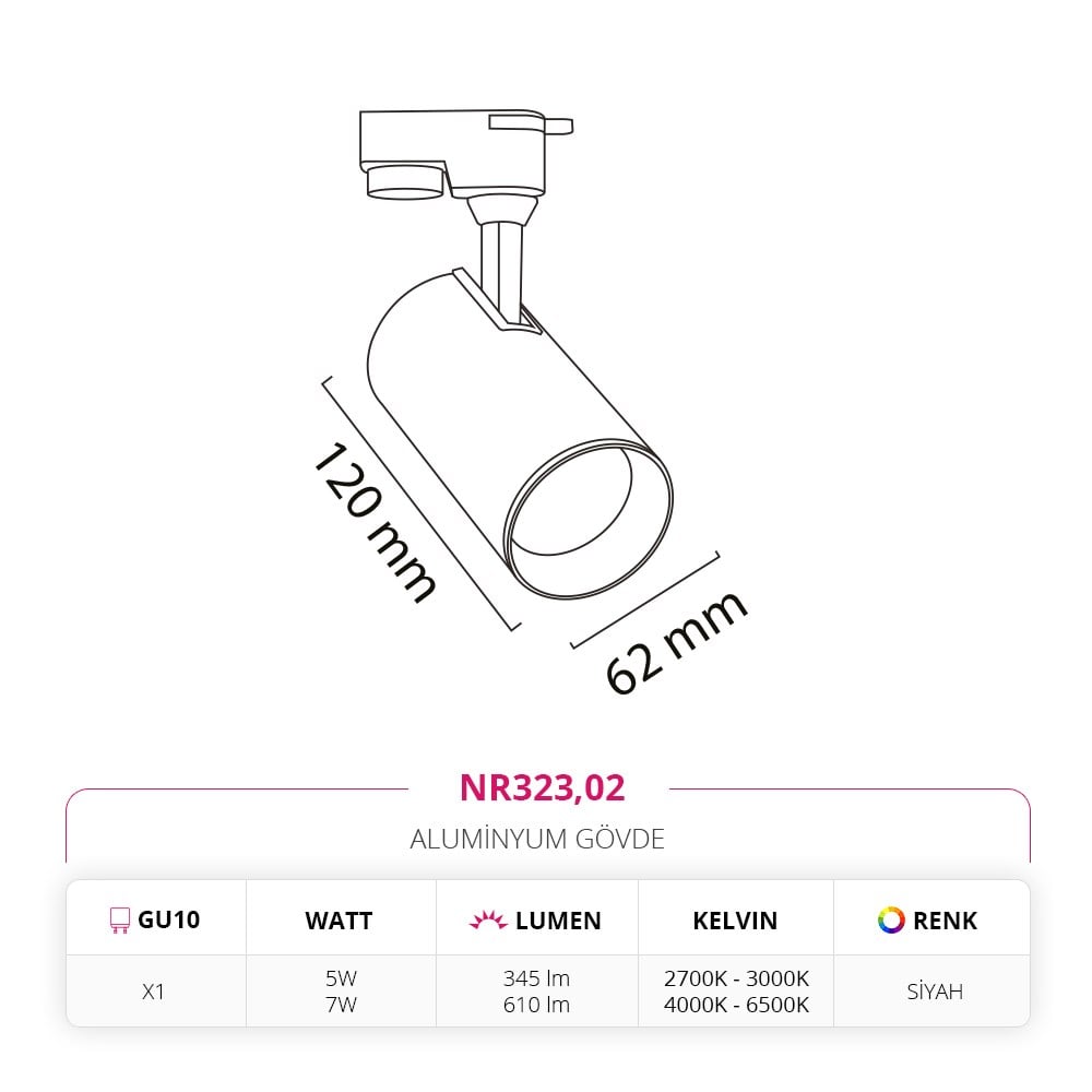Nevo Dekoratif Ray Spot Siyah NR323