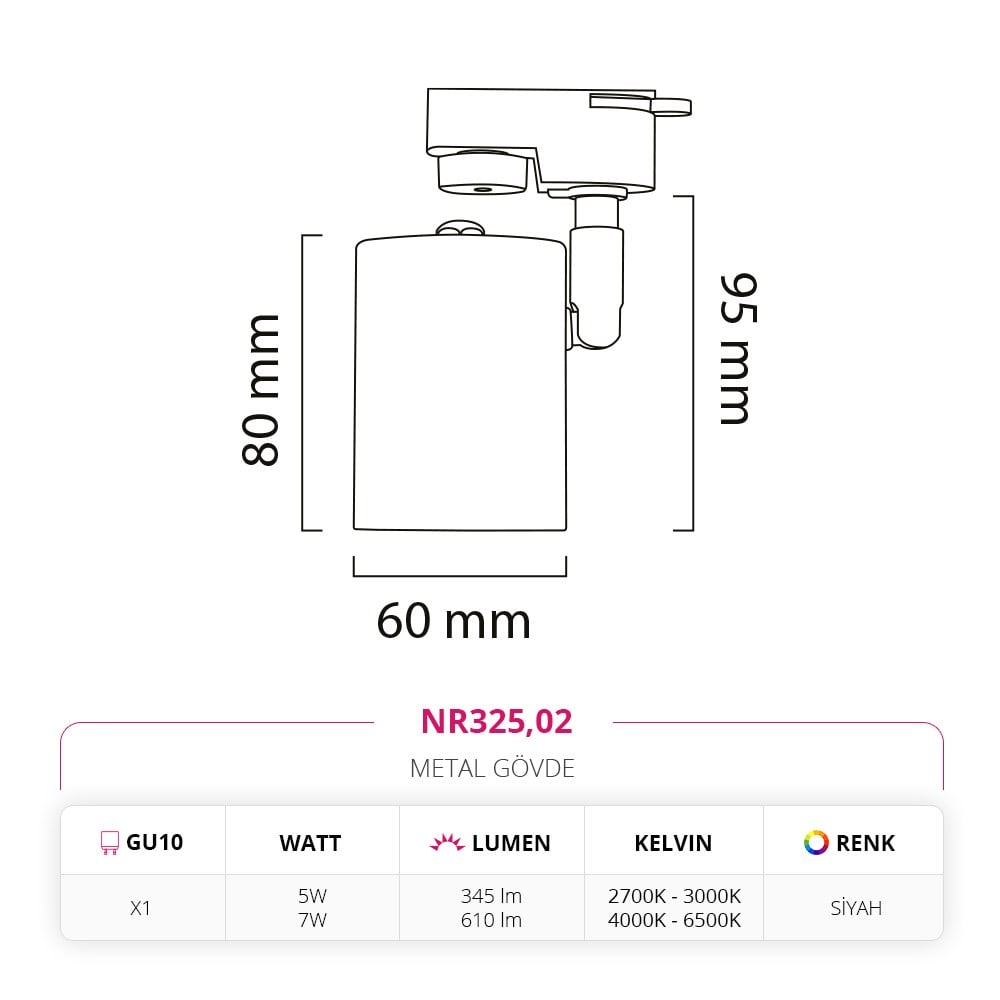 Nevo Dekoratif Ray Spot Siyah NR325