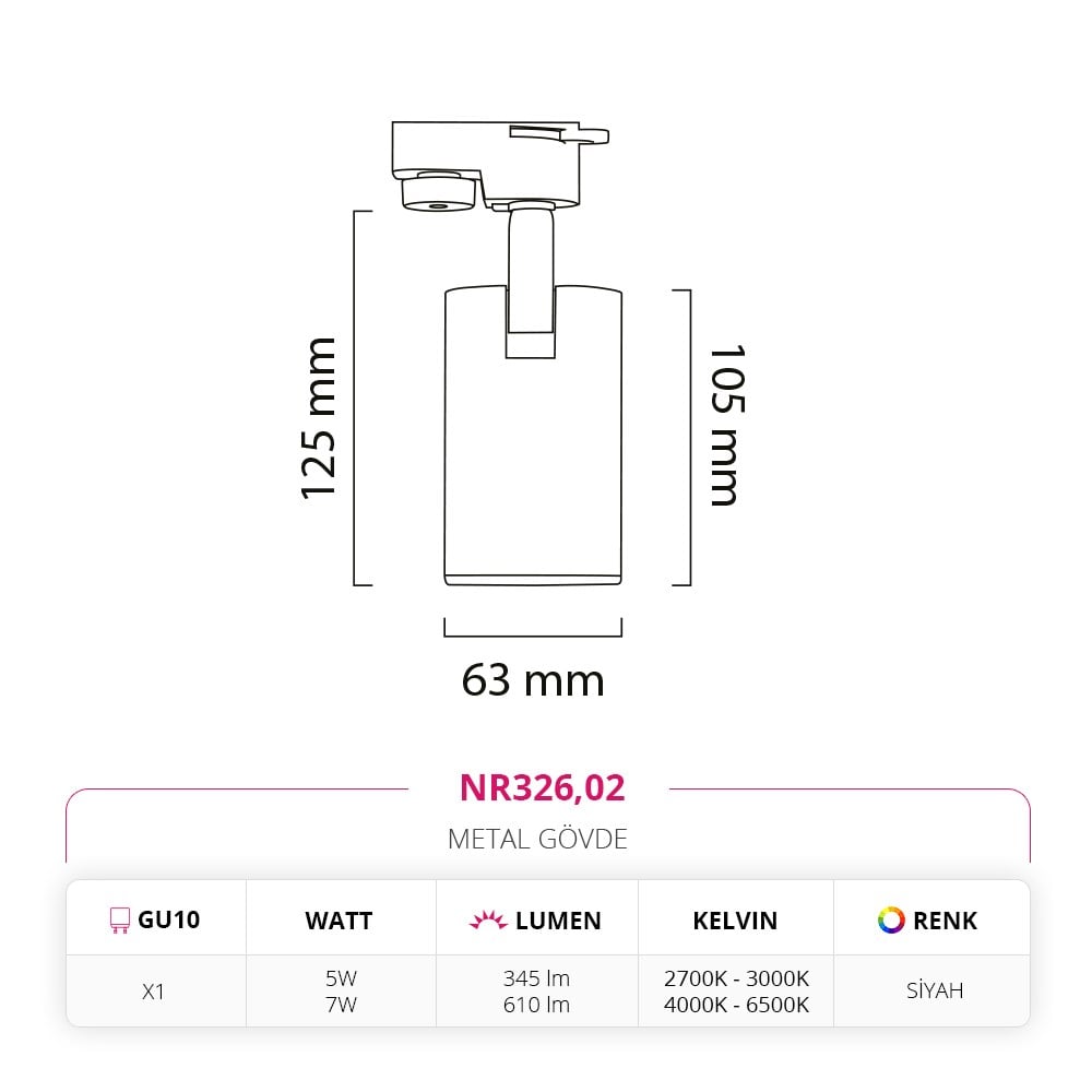 Nevo Dekoratif Ray Spot Siyah NR326