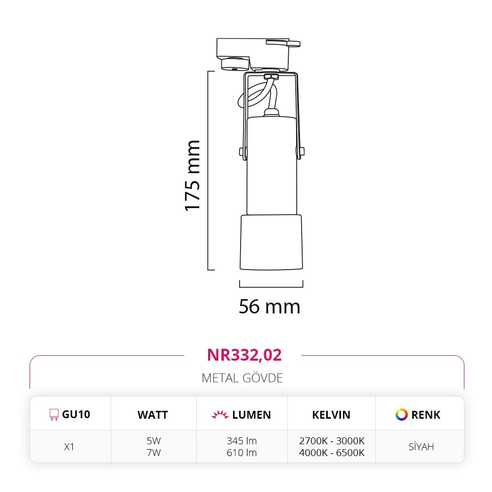 Nevo Dekoratif Ray Spot Siyah NR332
