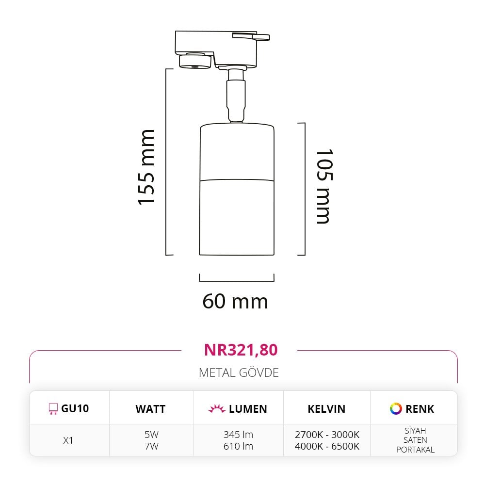 Nevo Dekoratif Ray Spot Siyah Saten Portakal NR321