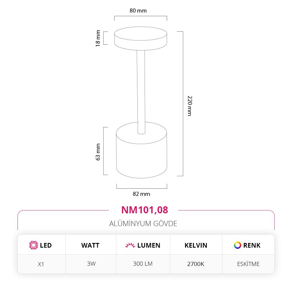 Nevo Dekoratif Şarjlı Eskitme Masa Lambası NM101