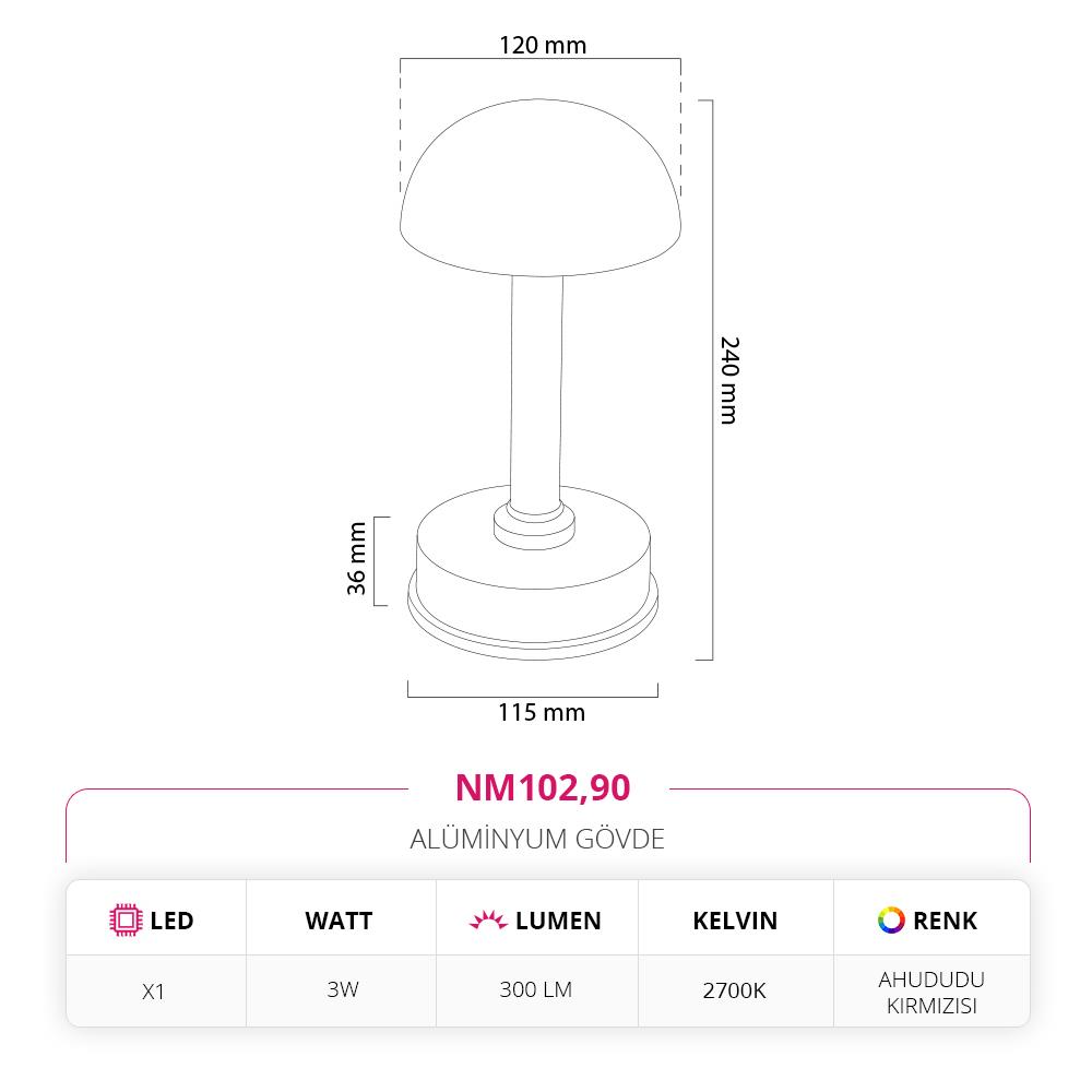Nevo Dekoratif Şarjlı Masa Lambası Ahududu Kırmızısı NM102