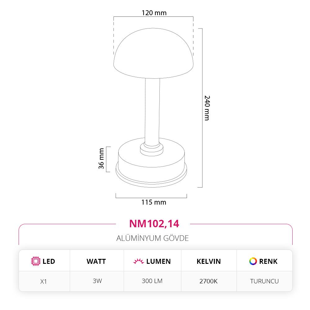 Nevo Dekoratif Şarjlı Masa Lambası Turuncu NM102