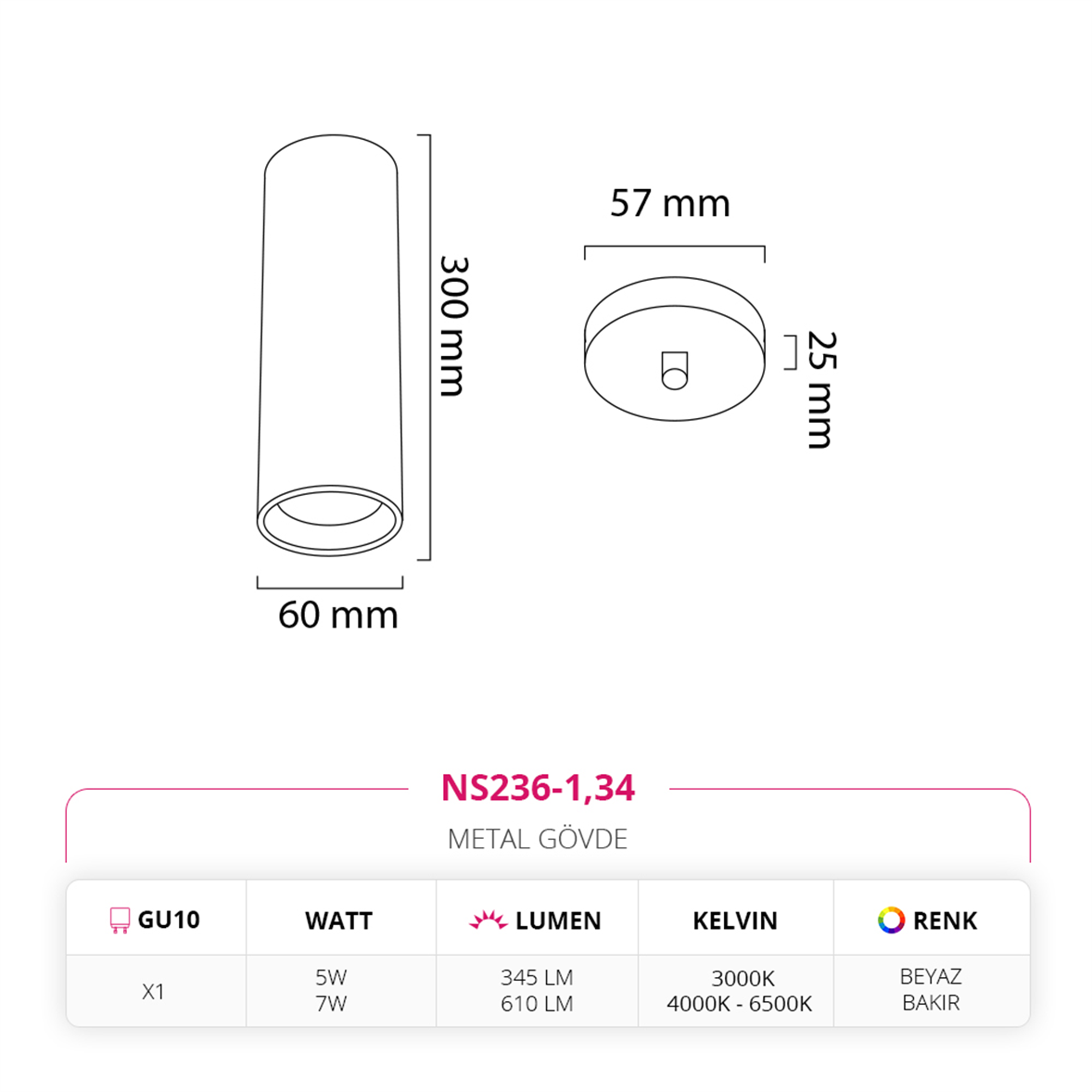 Nevo Dekoratif Tekli Sarkıt Beyaz Bakır NS236-1