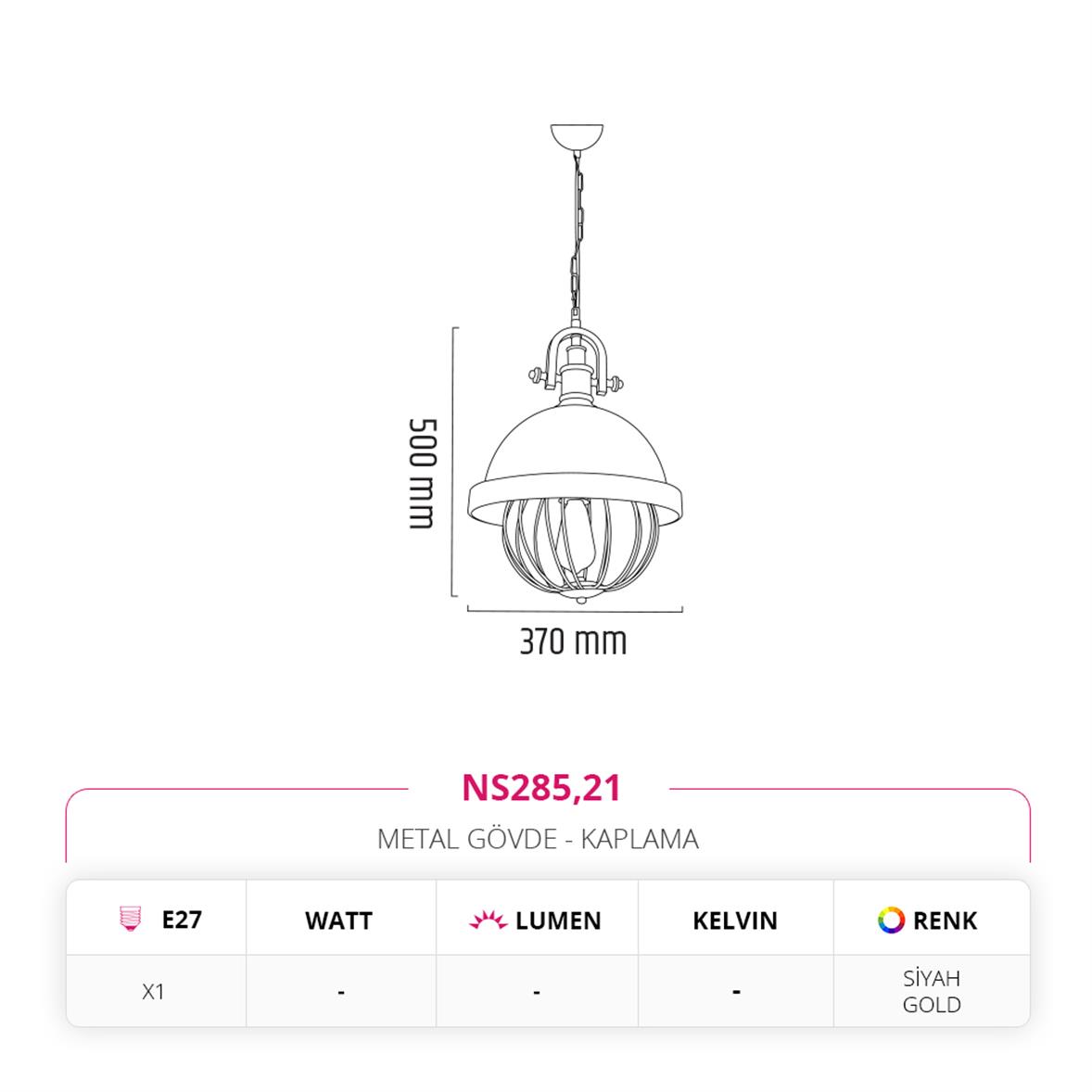 Nevo Dekoratif Tekli Sarkıt Siyah Gold NS285