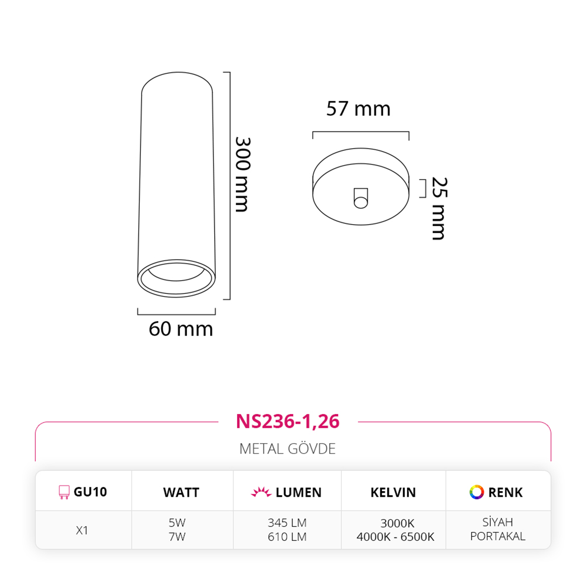 Nevo Dekoratif Tekli Sarkıt Siyah Portakal NS236-1