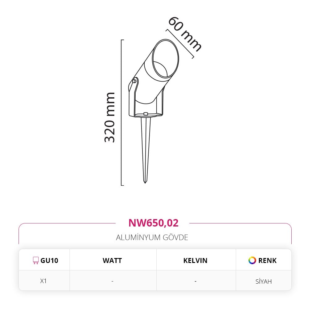 Nevo Dış Mekan Kazıklı Çim Armatürü Siyah NW650