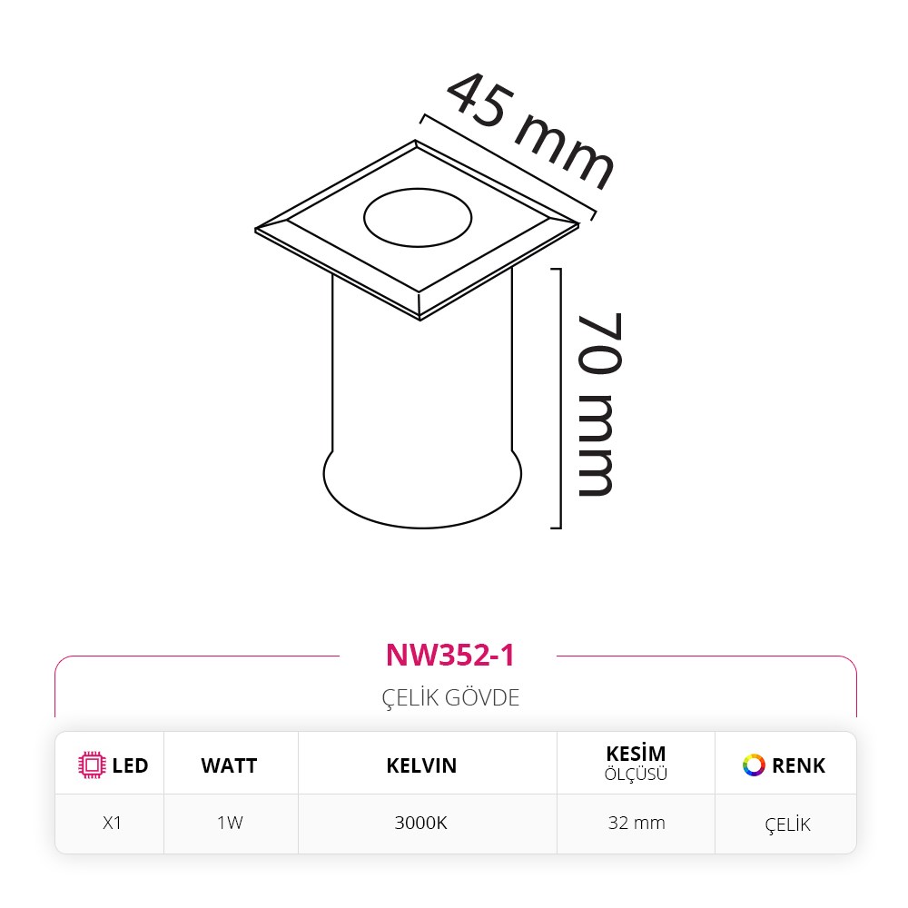 Nevo Dış Mekan Sıva Altı Yer Armatürü NW352-1