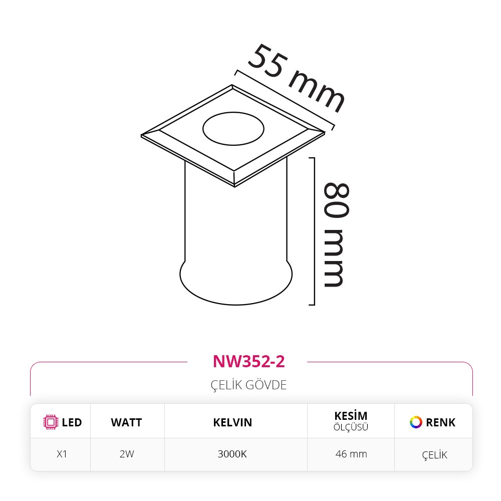 Nevo Dış Mekan Sıva Altı Yer Armatürü NW352-2