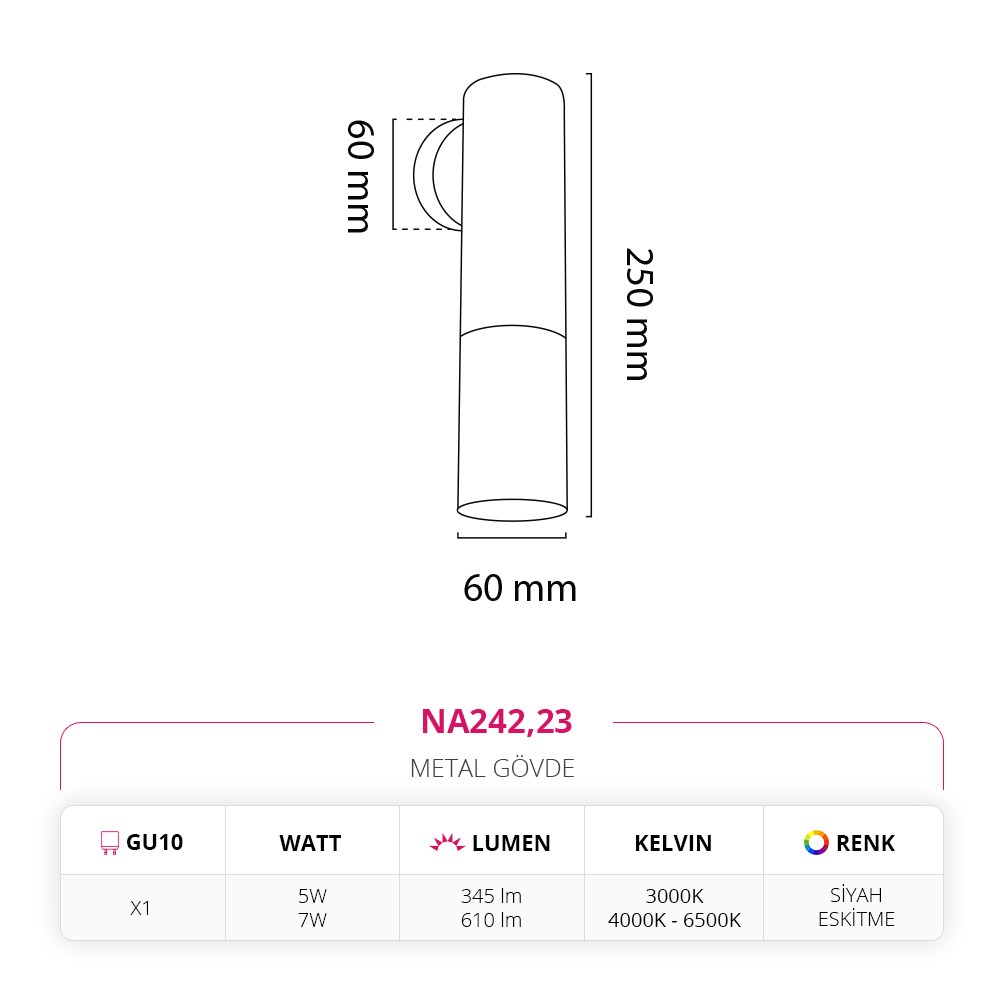 Nevo İç Mekan Aplik Siyah Eskitme NA242