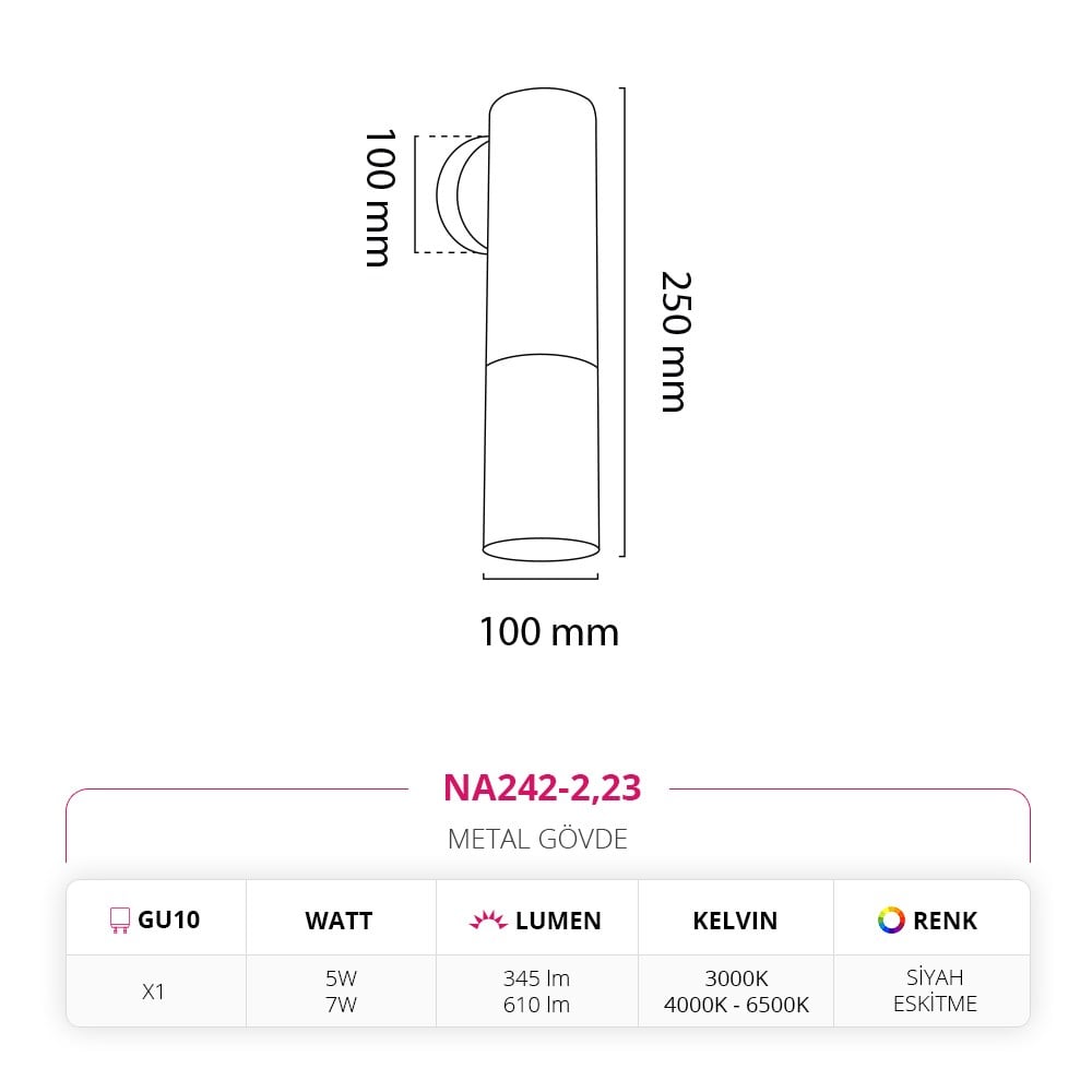 Nevo İç Mekan Aplik Siyah Eskitme NA242-2