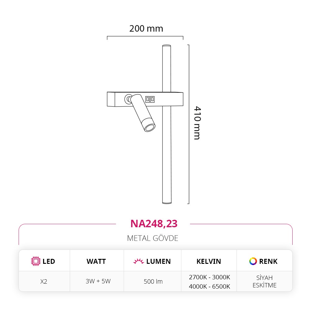 Nevo İç Mekan Aplik Siyah Eskitme NA248