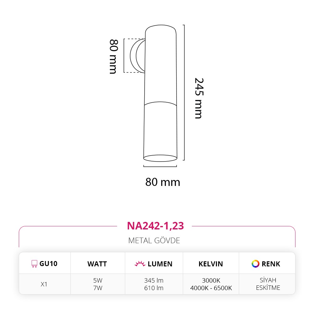 Nevo İç Mekan Aplik Siyah Eskitme NA242-1