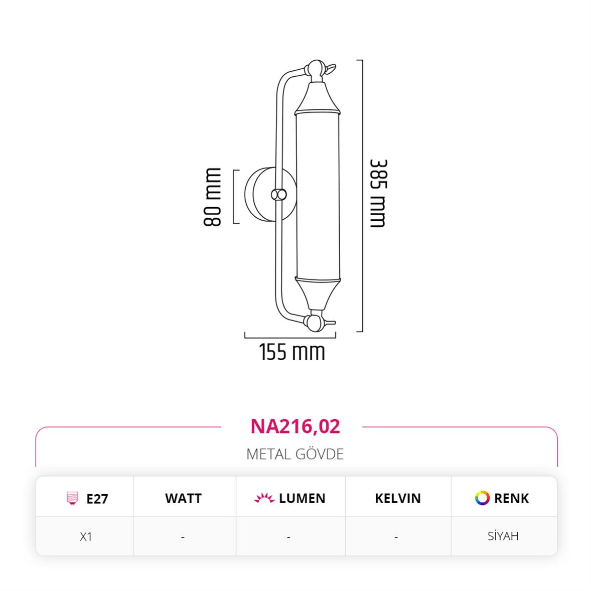 Nevo İç Mekan Aplik Siyah NA216