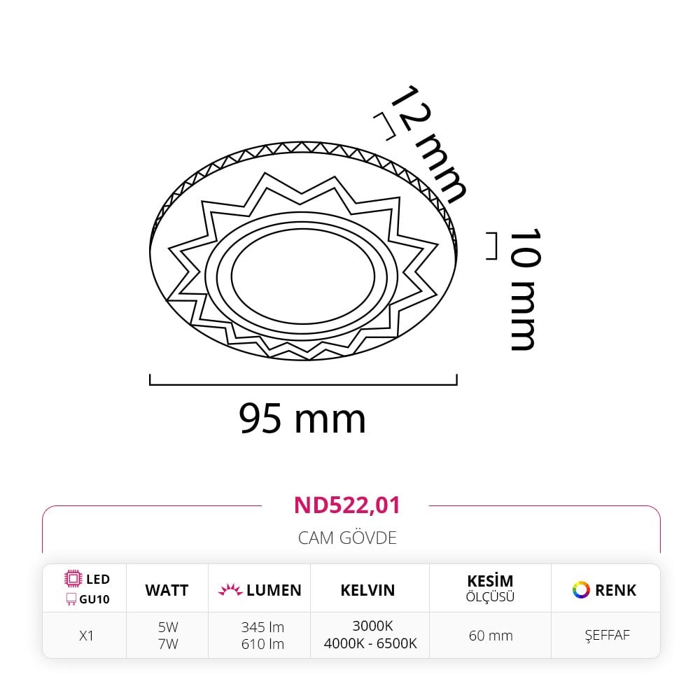 Nevo Sıva Altı Çerçeve Ledli Cam Spot ND522