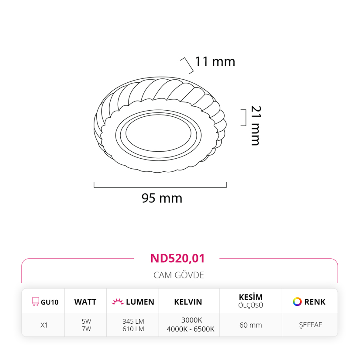 Nevo Sıva Altı Çerçeve Ledli Cam Spot ND520
