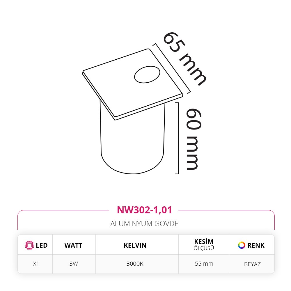 Nevo Sıva Altı Dış Mekan Duvar Armatürü Beyaz NW302-1