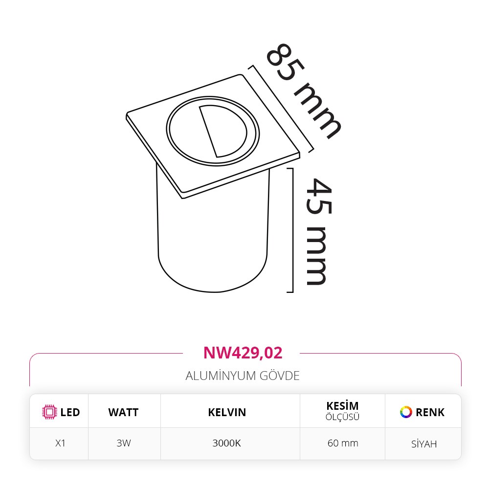 Nevo Sıva Altı Dış Mekan Duvar Armatürü Siyah NW429