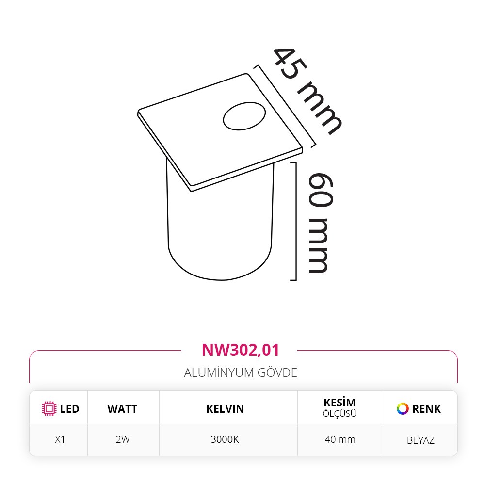Nevo Sıva Altı Dış Mekan Duvar Armatürü Beyaz NW302