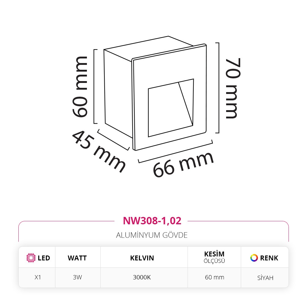 Nevo Sıva Altı Dış Mekan Sensörlü Duvar Armatürü Siyah NW308-1