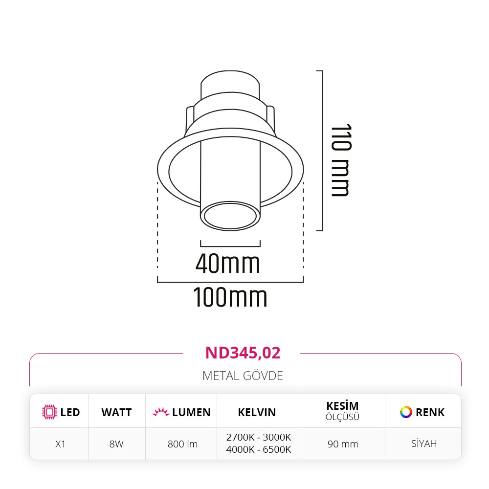 Nevo Sıva Altı Hareketli LED Spot Siyah ND345