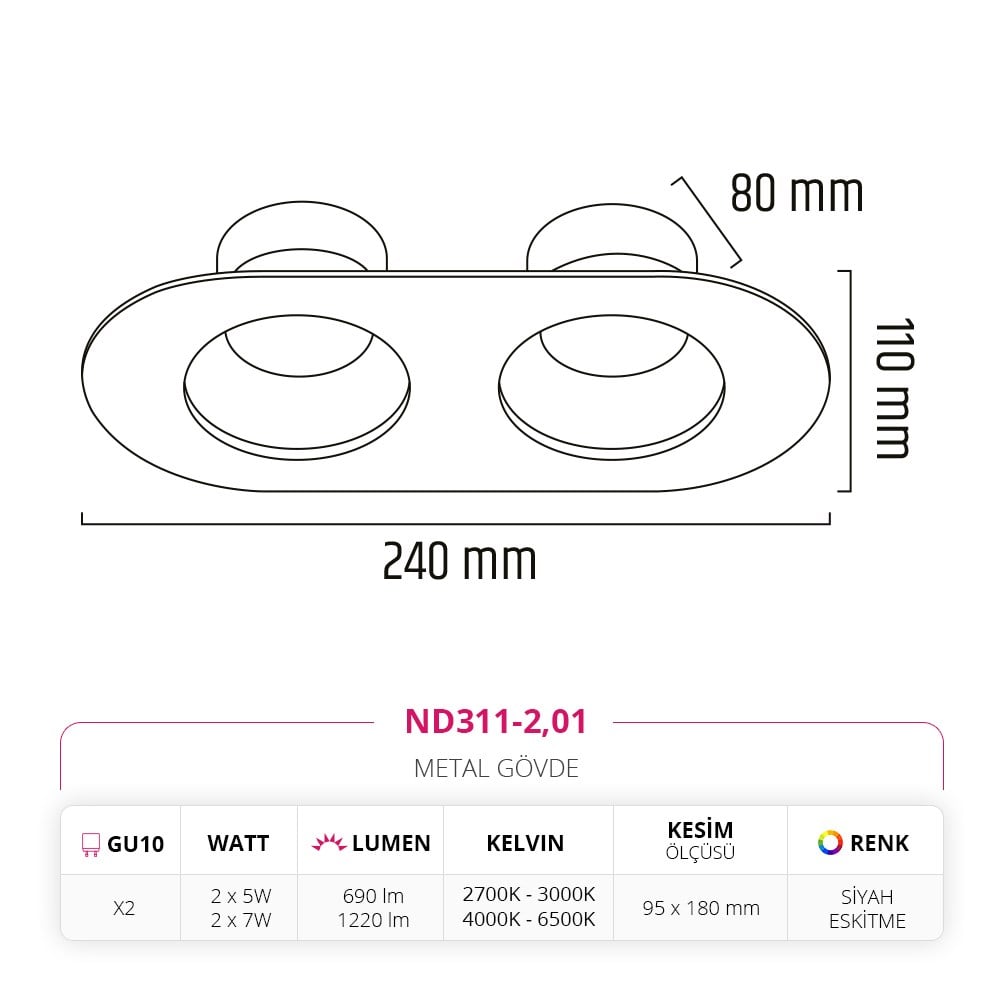 Nevo Sıva Altı İkili Led Spot Beyaz ND311-2