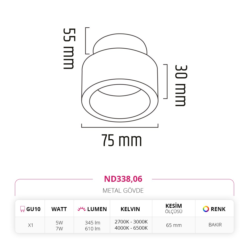 Nevo Sıva Altı Led Spot Bakır ND338