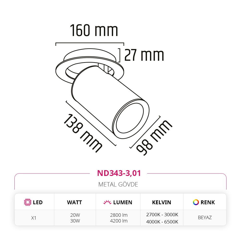 Nevo Sıva Altı Led Spot Beyaz ND343-3